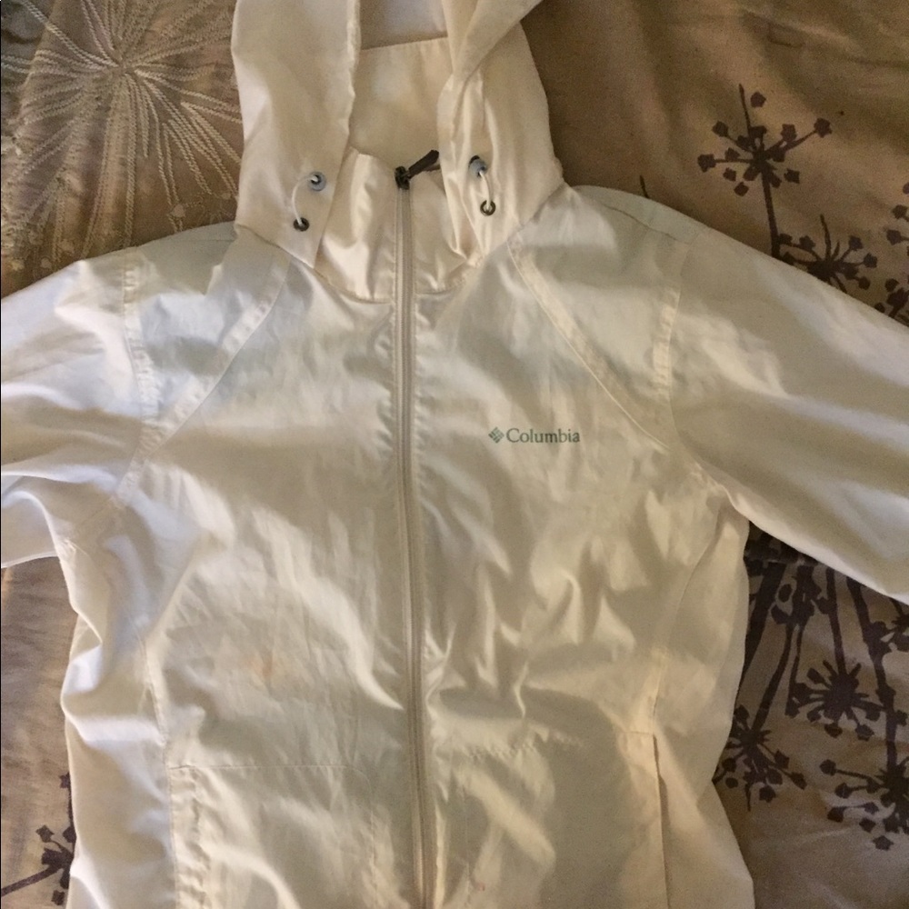 All White Columbia Rain Jacket